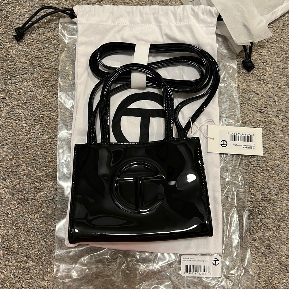 Telfar Small Black Patent shopping Bag